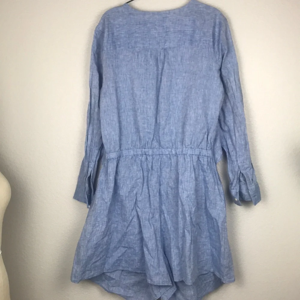 GAP blue linen blend tie front romper